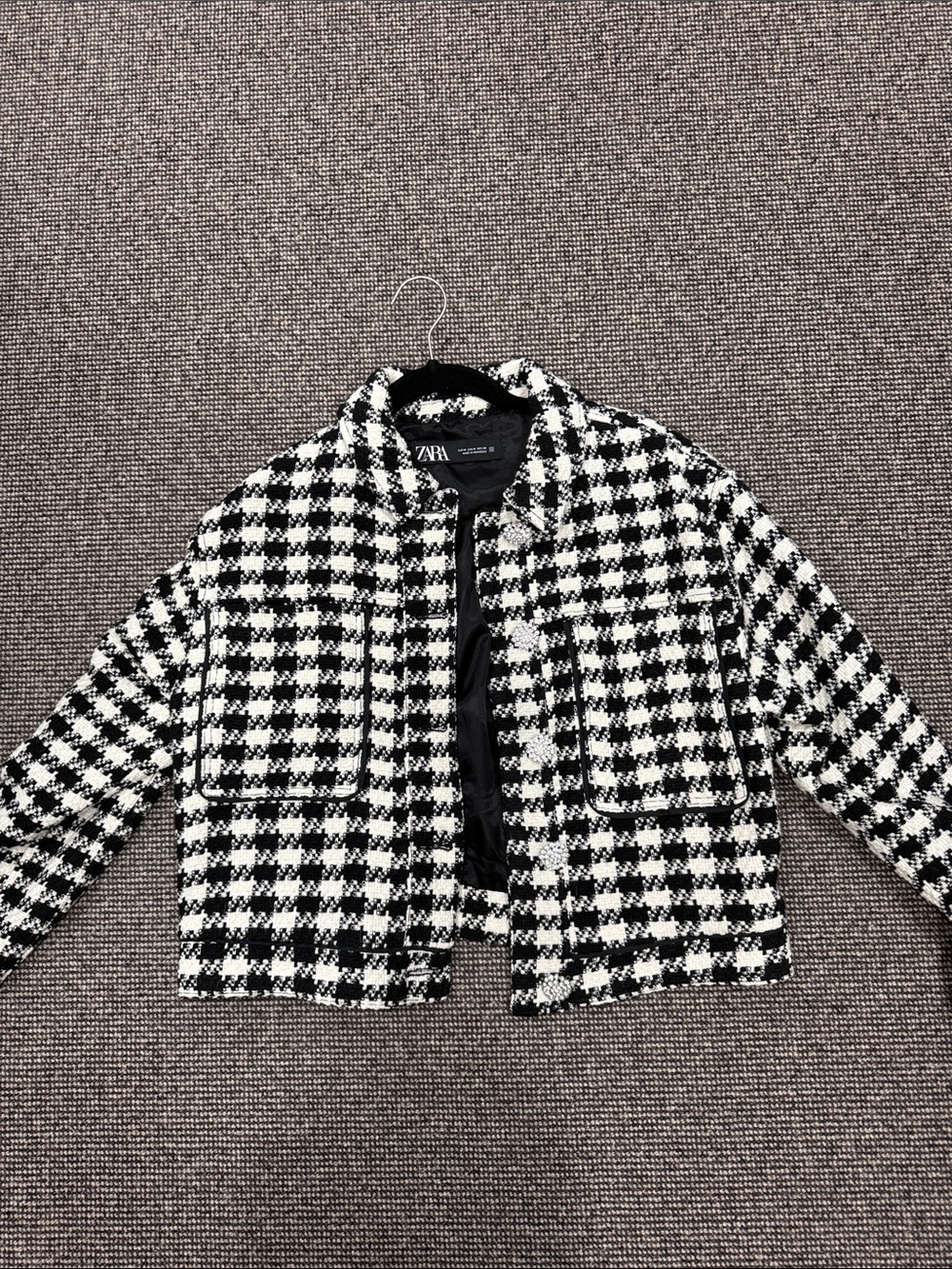 Zara Black & White Houndstooth Cropped Blazer